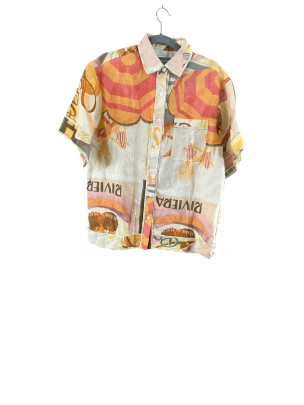Women's Zaco Beige & Orange Linen Button Down Shirt Size 4 - Picture 2 of 8
